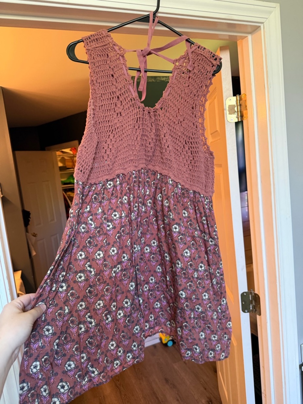 Free People Mauve Crochet Bodice Floral Tank Dress